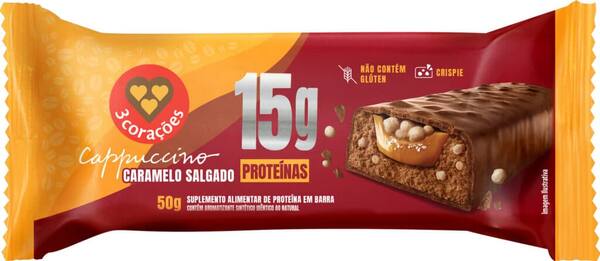 imagem de BARRA PROTEÍNA 3 CORAÇÕES CAPPUC CAR SALG 50G