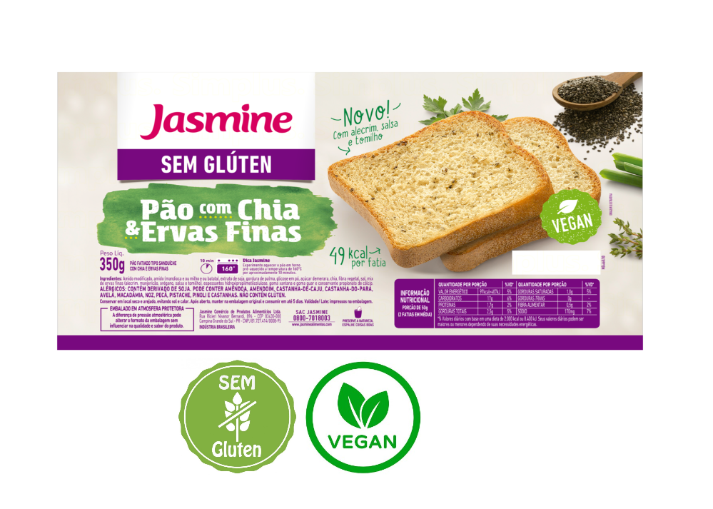 imagem de PÃO JASMINE S/GLUT 350GR CHIA ERVAS