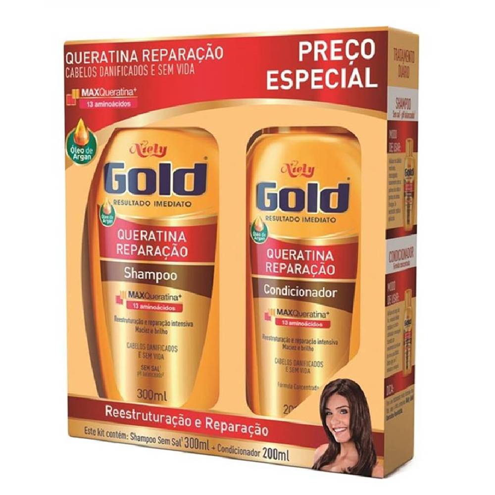 imagem de KIT SHAMPOO NIELY GOLD 300ML QUERAT REPARACAO+ COND 200ML