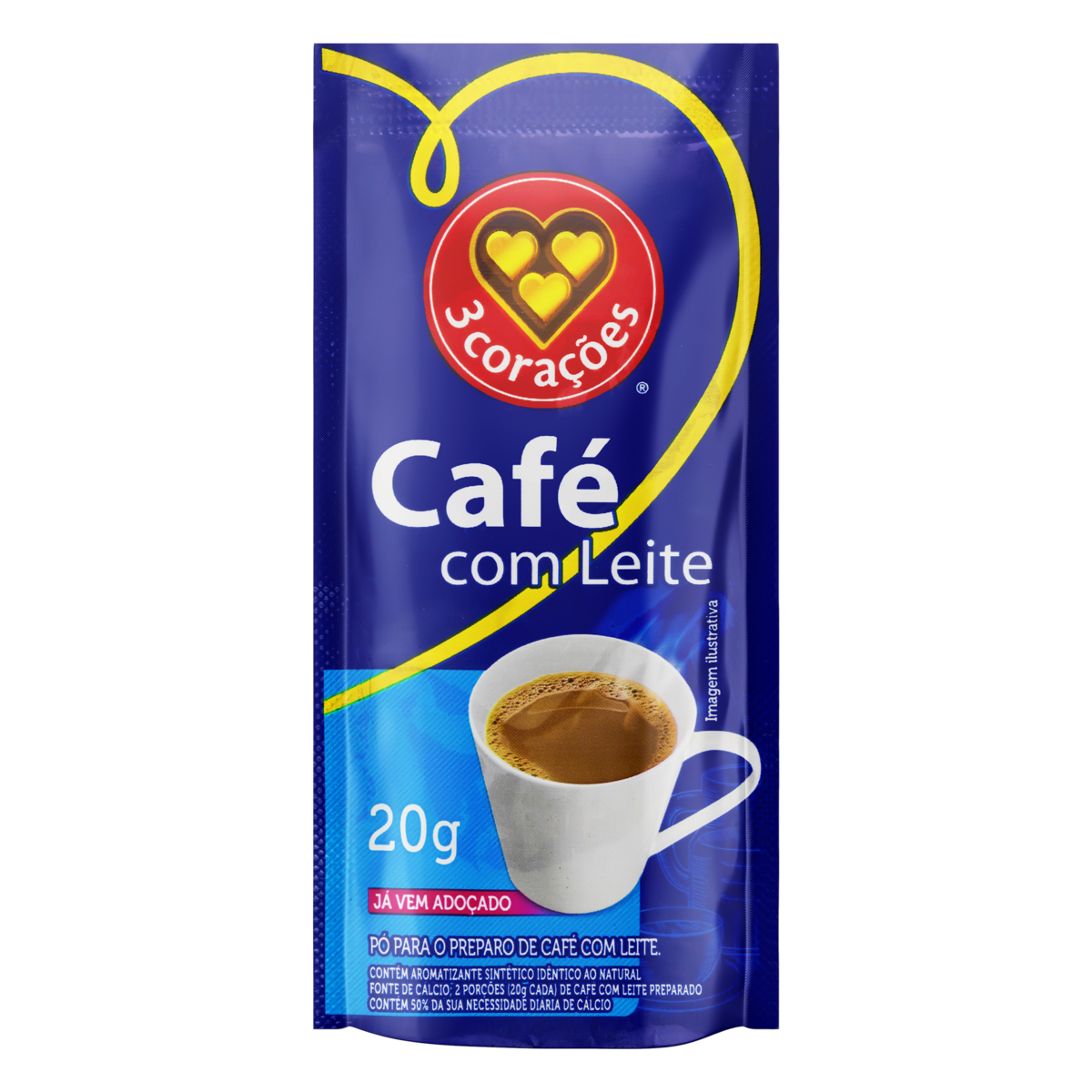 imagem de CAFÉ C/LEITE 3 CORAÇÕES 20G SACHE