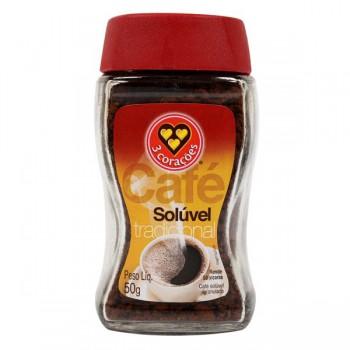 imagem de CAFÉ 3 CORAÇÕES SOLÚVEL TRADICIONAL VIDRO 50G