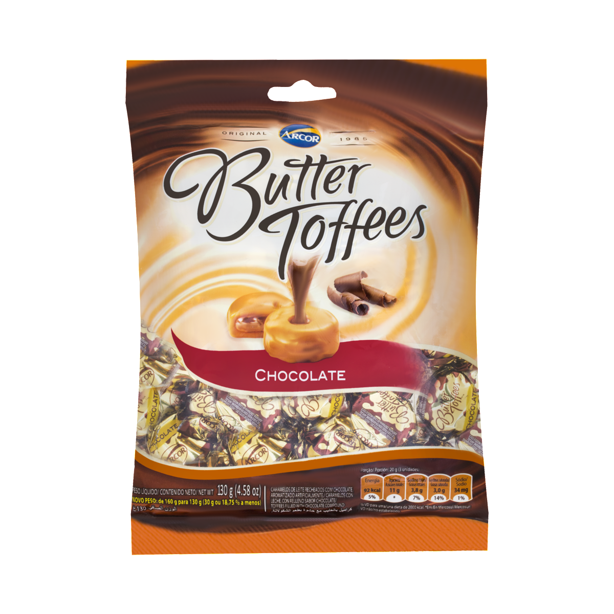 imagem de BALA ARCOR BUTTER TOFFEE 100G CHOCOLATE PACOTE