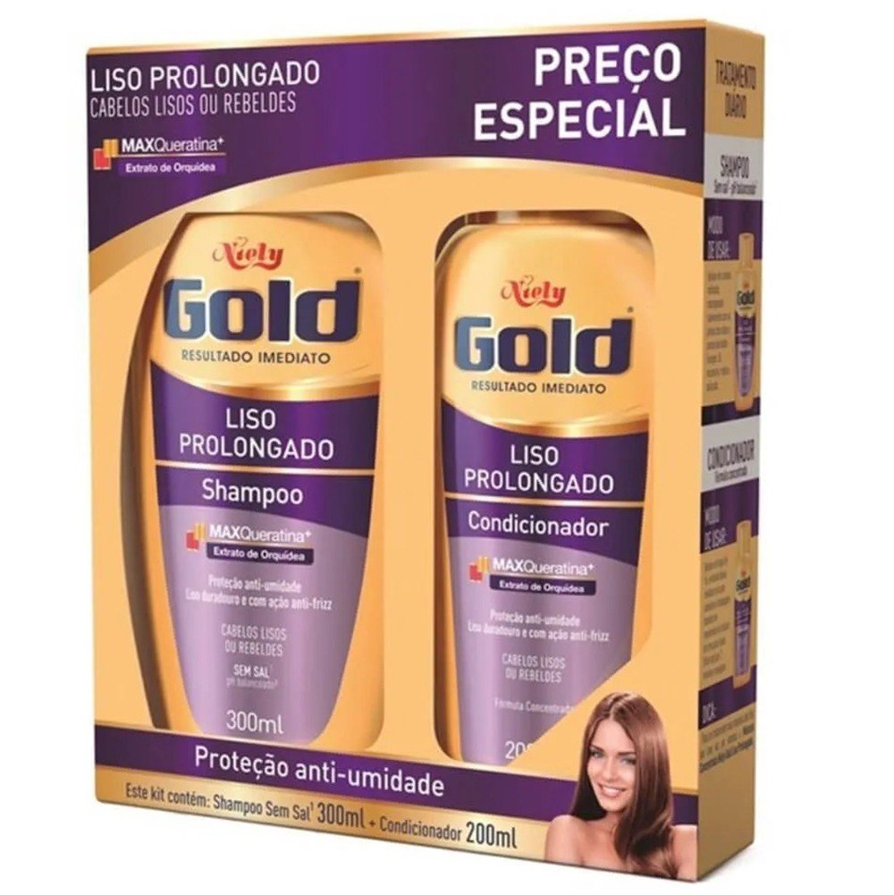 imagem de KIT SHAMPOO NIELY GOLD 300ML LISO PROLONG + COND 200ML